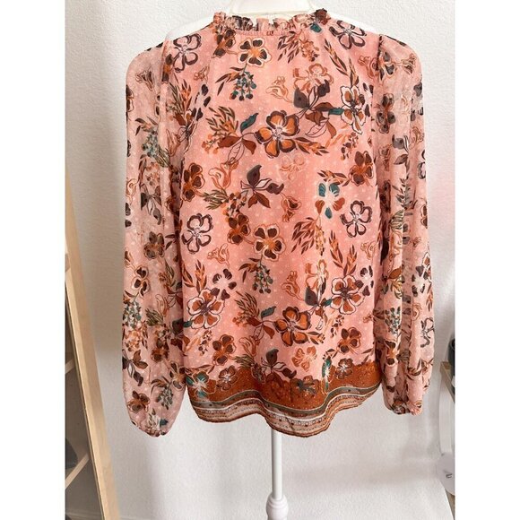 NWOT. Joie Peach Floral Fairy Sheer Women Chiffon Ruffle Top Tie Blouse.V-neck.S - Picture 6 of 7